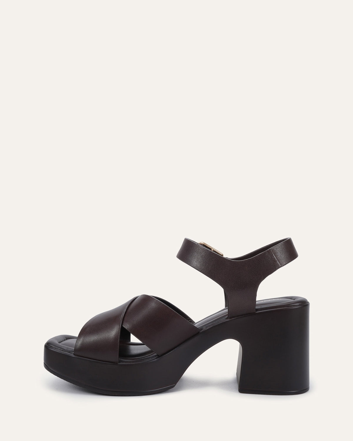 WILMA MID HEEL SANDALS CHOCOLATE LEATHER